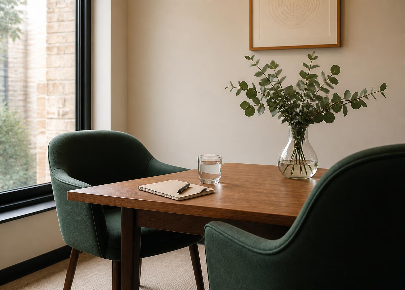 Warme overlegruimte met tafel en stoelen
